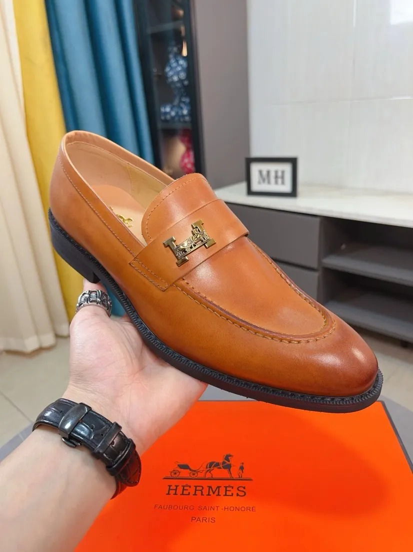 Men's shoes 💰500🌹🌹《HERMES》Hermès business leather shoes, original factory configuration, original imported cowhide upper + luxury hardware logo + fully imported original customized sheepskin lining, sole: rubber wear-resistant outsole, difficult craftsmanship, original factory with single goods, 🔍🔍high quality code number: 38-44 45 can be customized